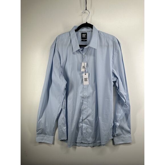 CR7 Cristiano Ronaldo Slim Fit Button Up Light Blue Dress Shirt Size 2XL XXL - Picture 2 of 9